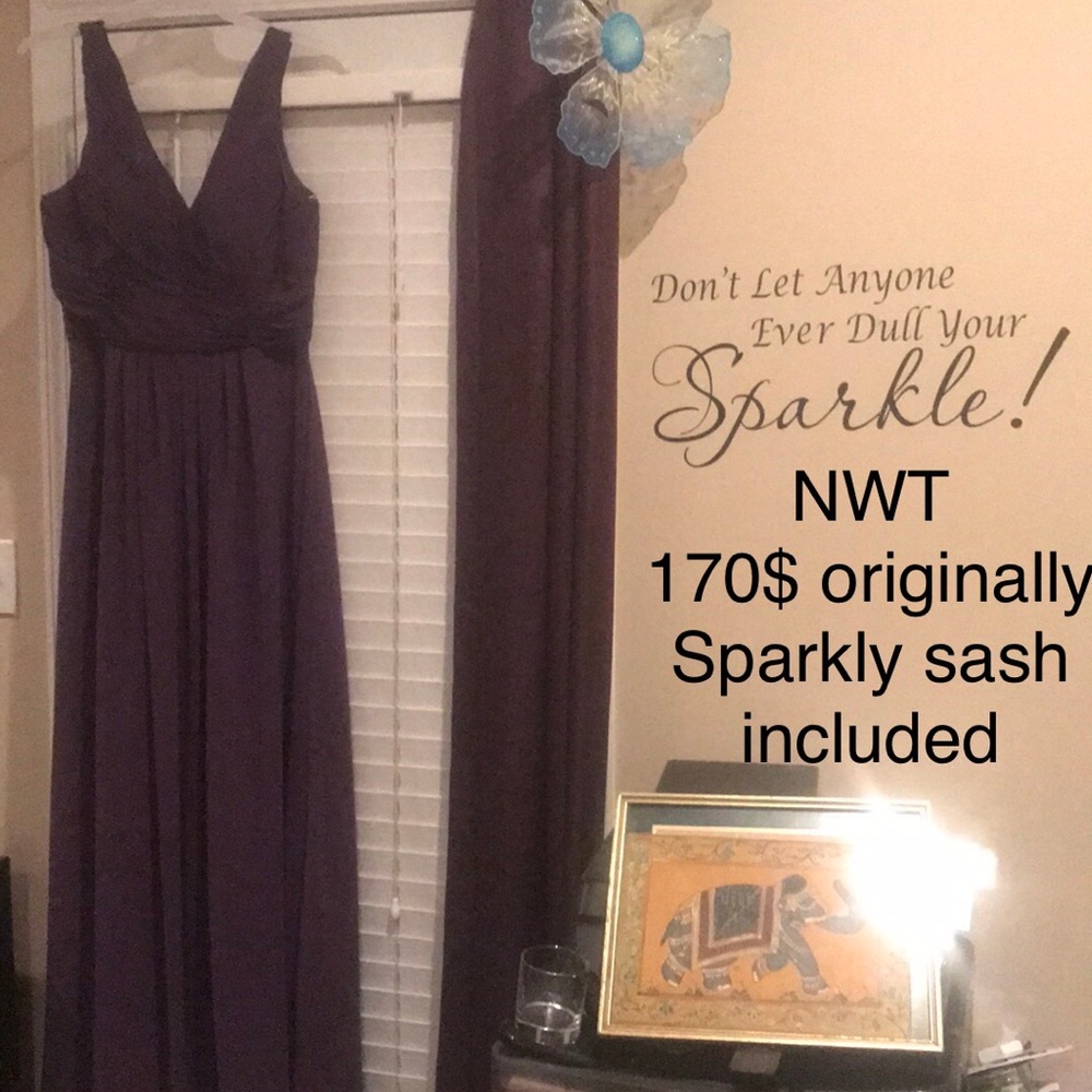 Ruched Purple Floor-length Gown w Sparkle Sash